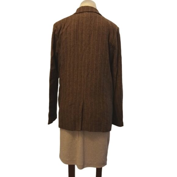 Skylar Rose Blazer Jacket Sz L Brown ICONIC Crown ROYAL PATCH Boxy Preppy Stripe - Picture 12 of 16